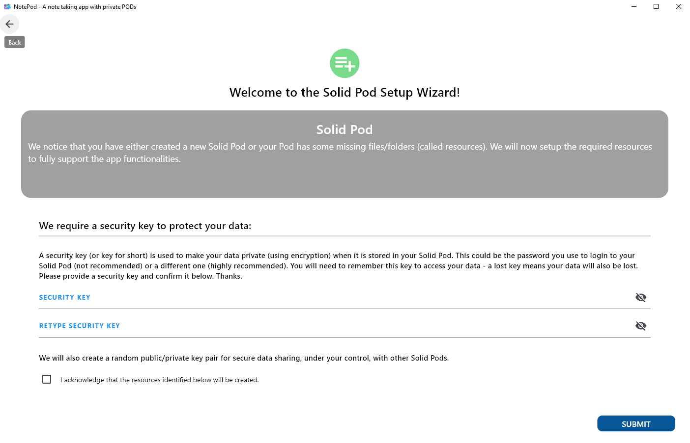 Notepod setup wizard