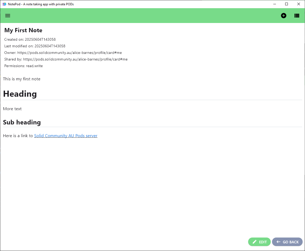 Recipient POD - Inside the shared rw note