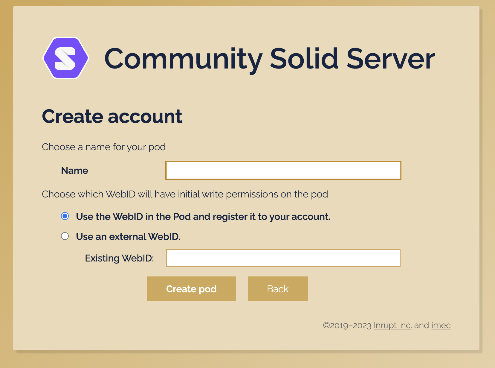 Choose POD name and webID